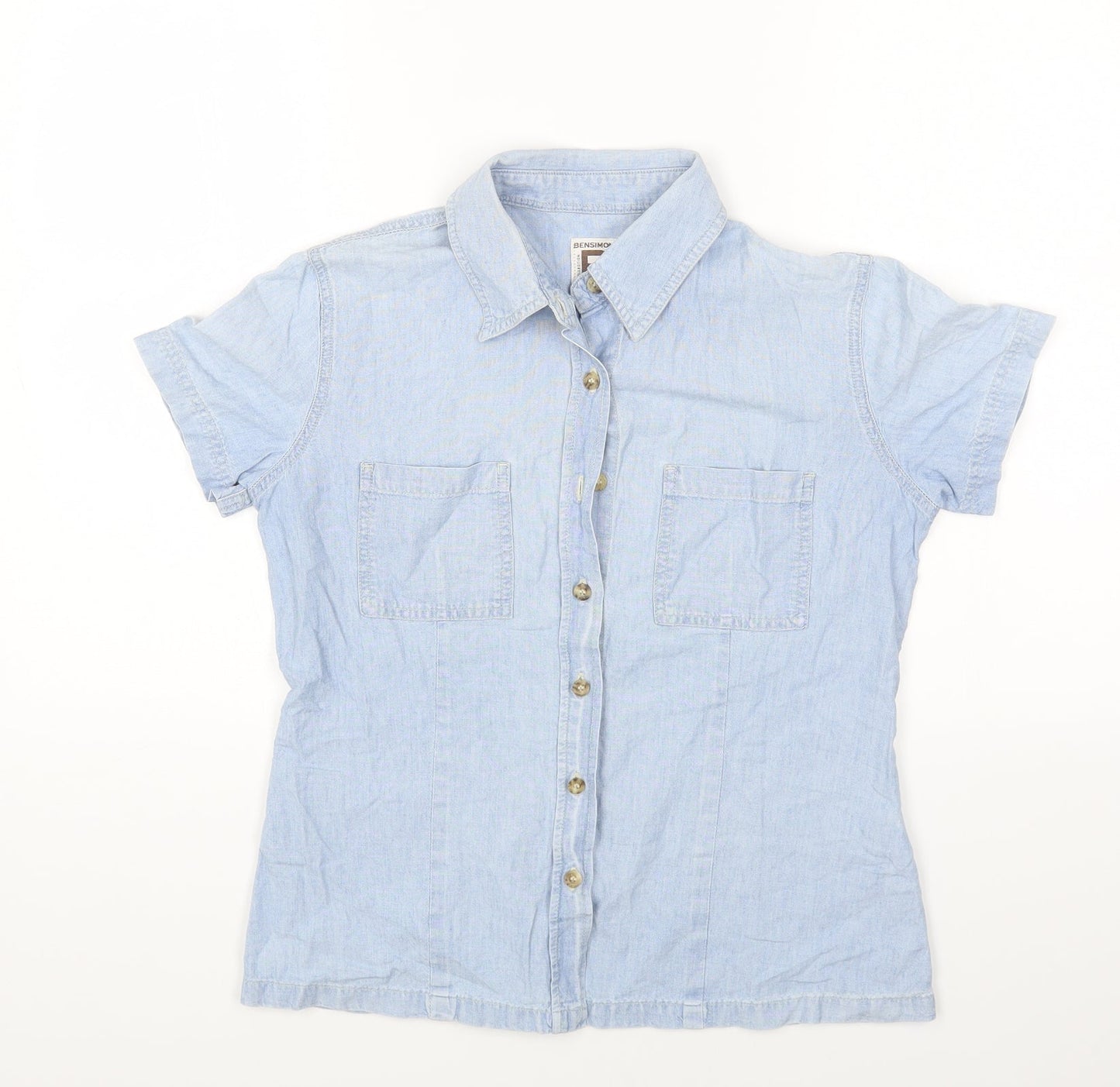 Bensimon Womens Blue Cotton Basic Blouse Size M Collared