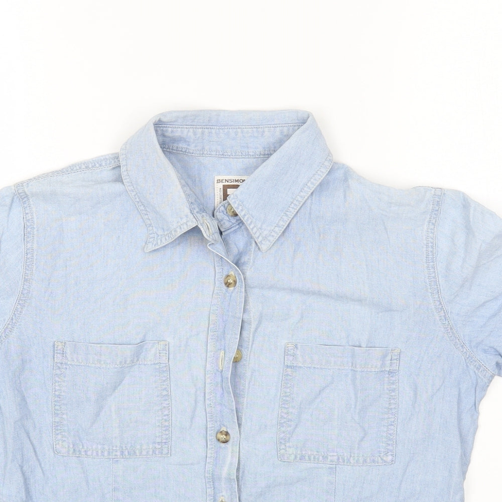 Bensimon Womens Blue Cotton Basic Blouse Size M Collared