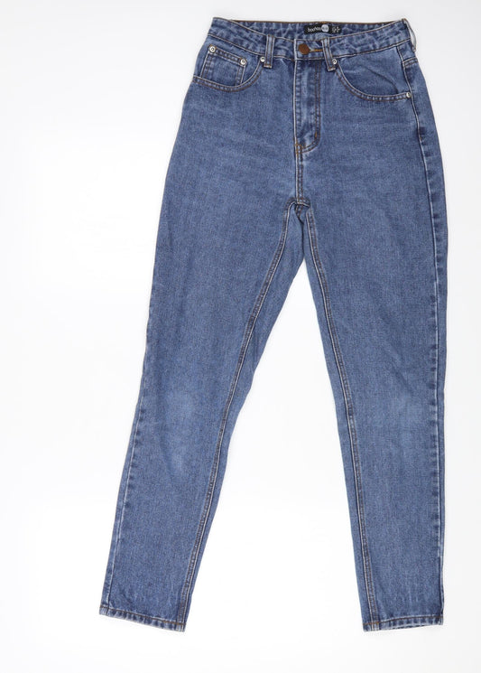 Preloved Boohoo Womens Blue Cotton Straight Jeans Size 6 L26 in Regular Zip - Front