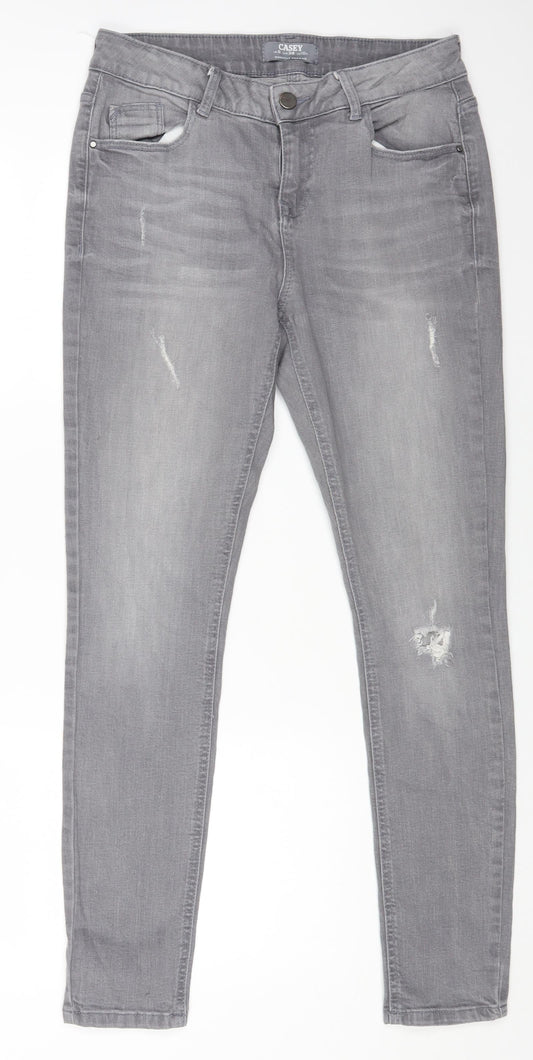 Casey Womens Grey Cotton Straight Jeans Size 10 L28 in Regular Zip