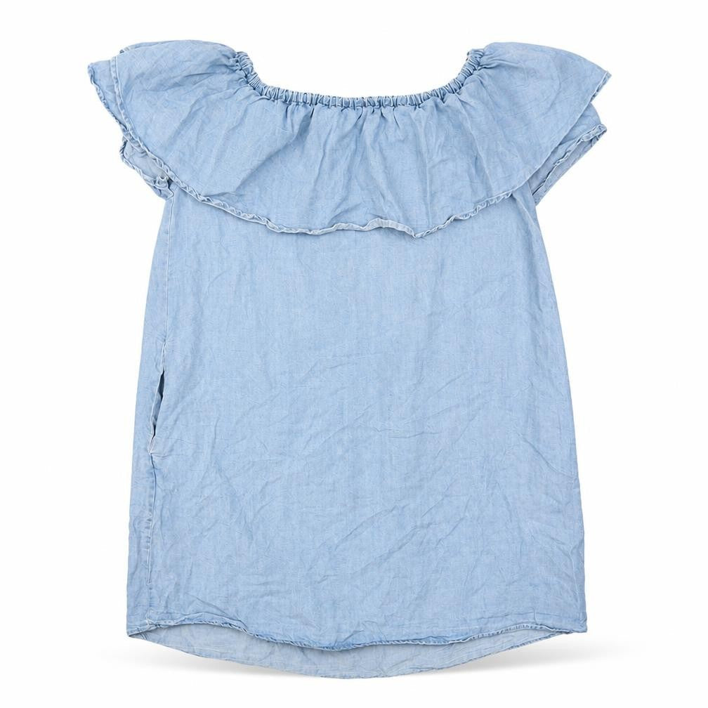 Zara Womens Blue Lyocell A-Line Size XS Off the Shoulder Pullover