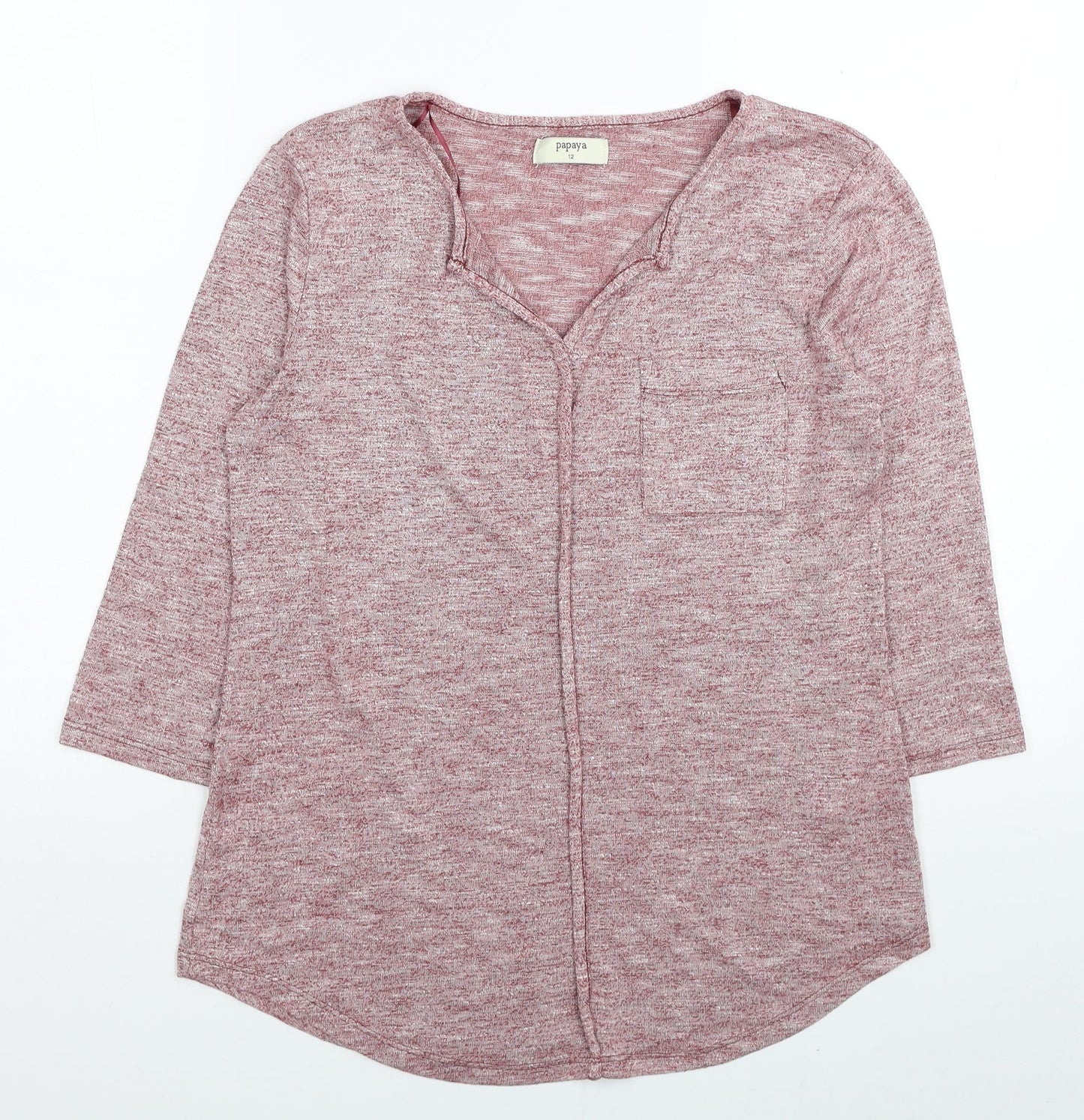 Papaya Womens Red V-Neck Viscose Pullover Jumper Size 12