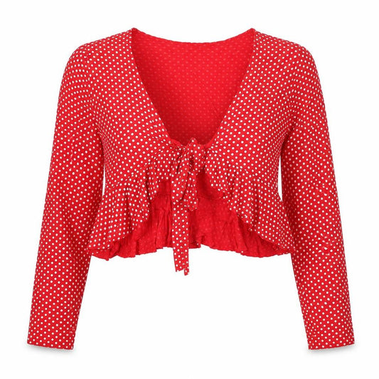 PRETTYLITTLETHING Womens Red Polka Dot Viscose Kimono T-Shirt Size 8 V-Neck