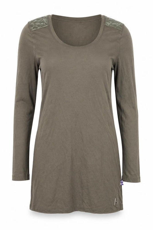 Debenhams Womens Brown Cotton Tunic T-Shirt Size 6 Scoop Neck - Shoulder Detail