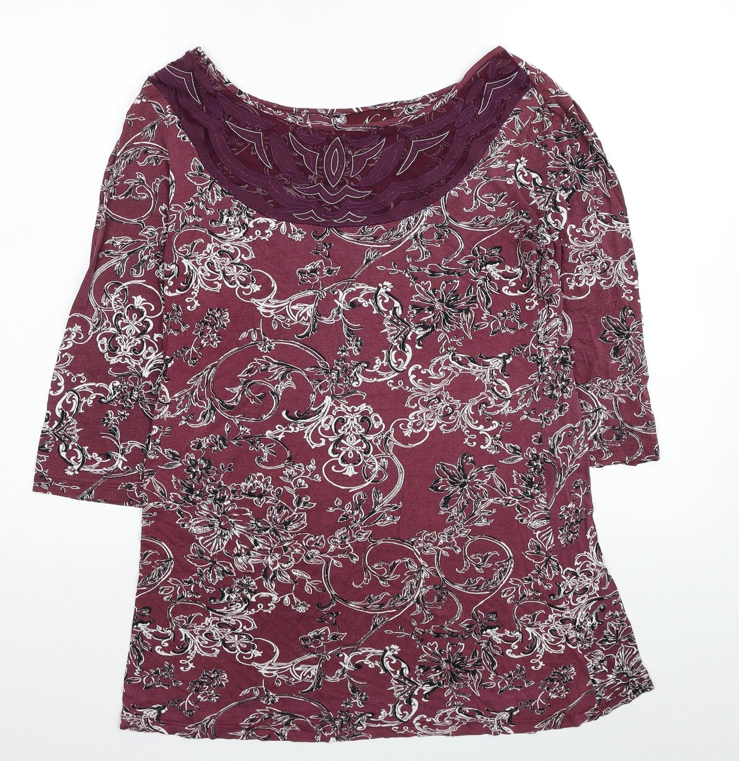 NEXT Womens Red Floral Polyester Tunic T-Shirt Size 10 Boat Neck - Lace Detail