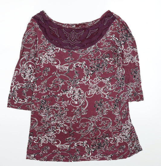 NEXT Womens Red Floral Polyester Tunic T-Shirt Size 10 Boat Neck - Lace Detail