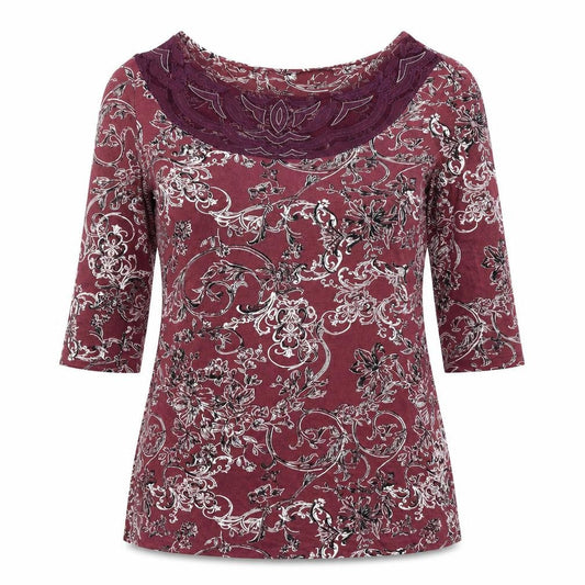 Next Womens Red Floral Polyester Tunic T-Shirt Size 10 Boat Neck - Lace Detail