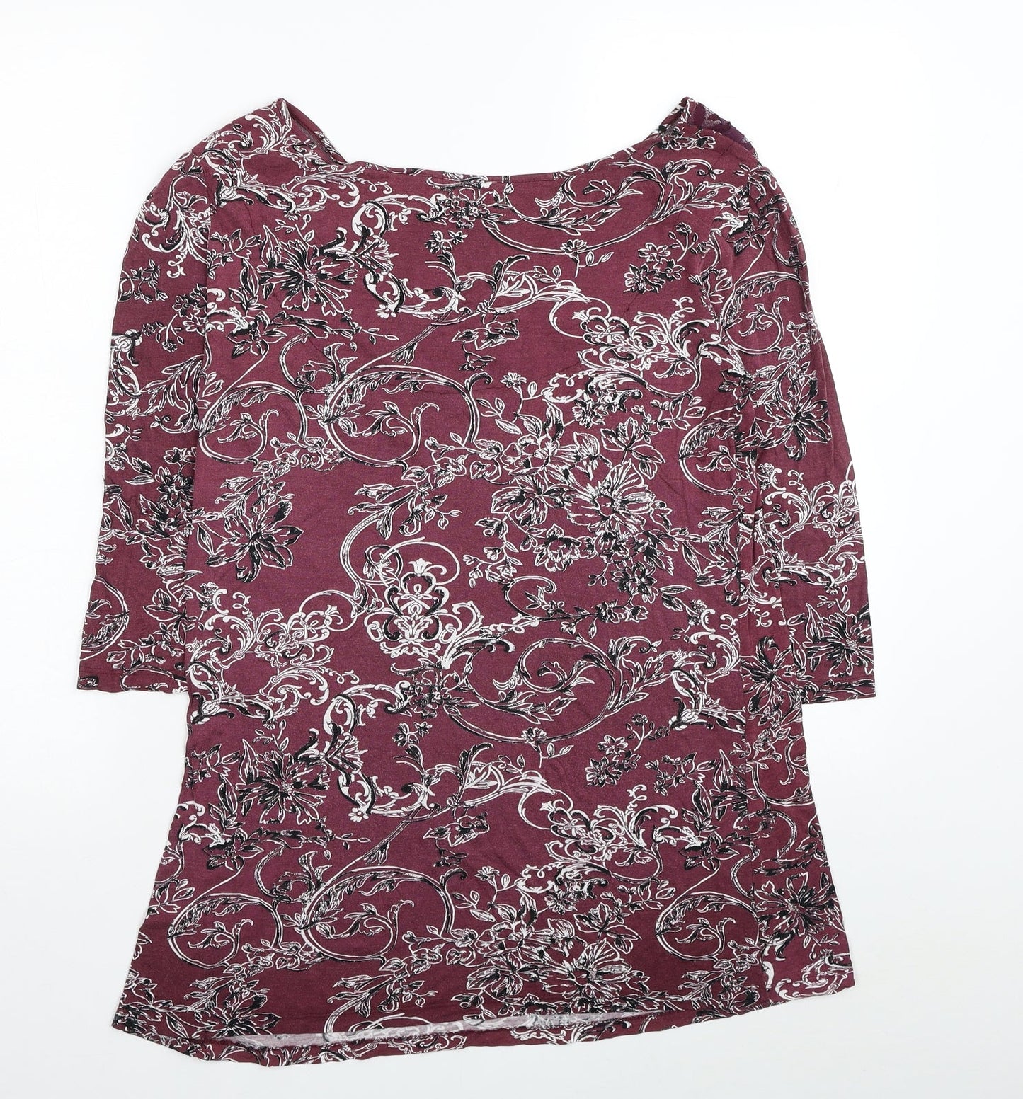 NEXT Womens Red Floral Polyester Tunic T-Shirt Size 10 Boat Neck - Lace Detail