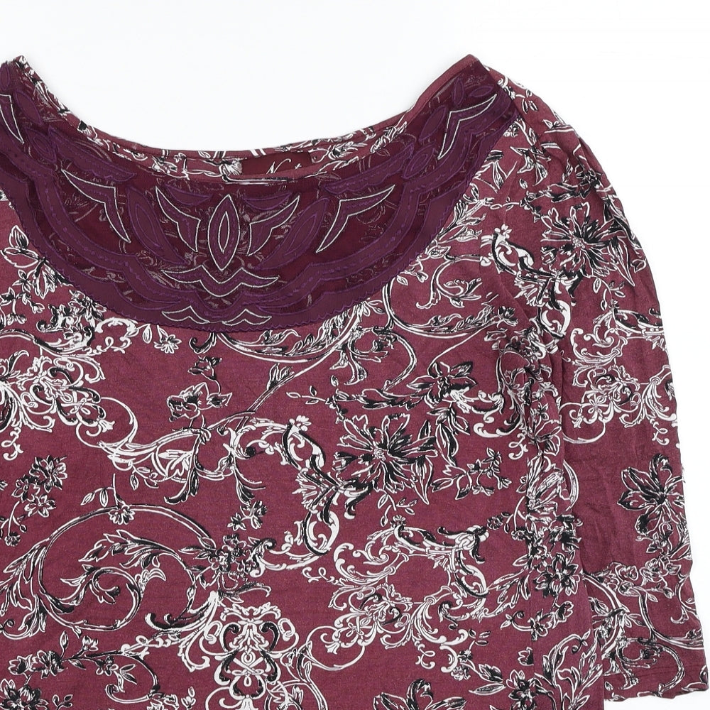 NEXT Womens Red Floral Polyester Tunic T-Shirt Size 10 Boat Neck - Lace Detail