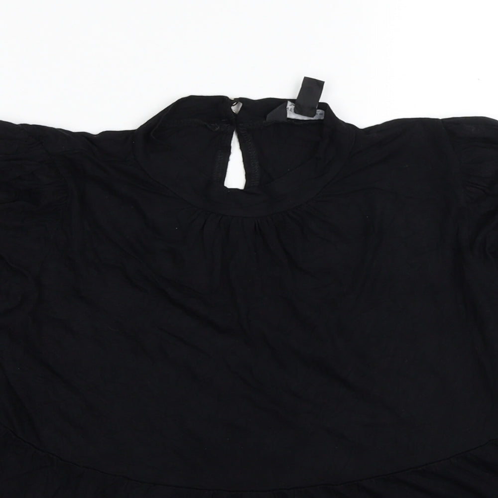 New Look Womens Black Viscose Basic Blouse Size 10 Round Neck