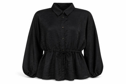 Boohoo Womens Black Polyester Basic Button-Up Size 14 Collared