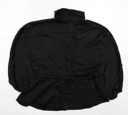 Boohoo Womens Black Polyester Basic Button-Up Size 14 Collared