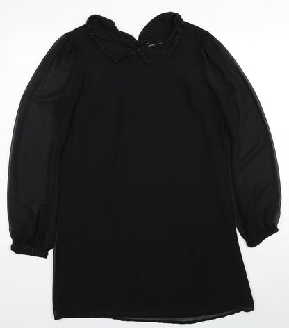 Next Womens Black Polyester Shift Size 10 Collared Button