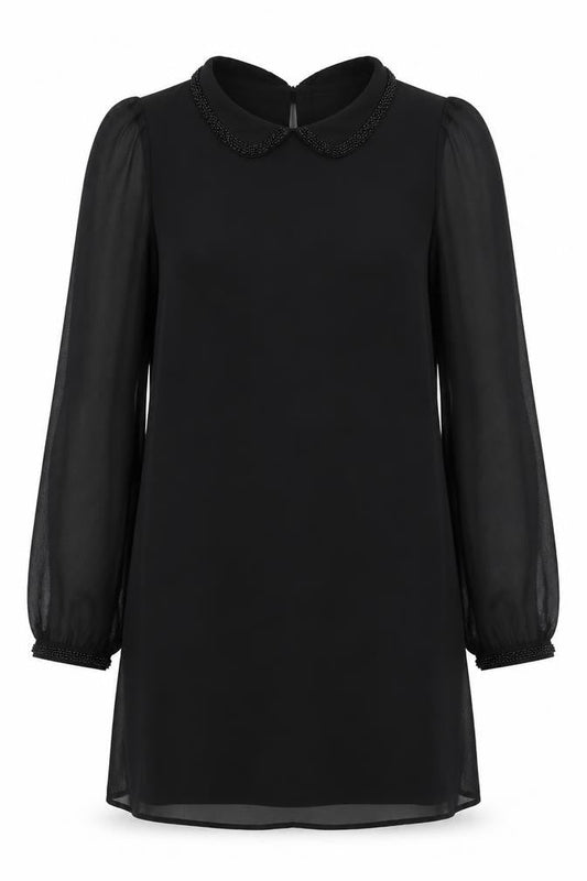 NEXT Womens Black Polyester Shift Size 10 Collared Button