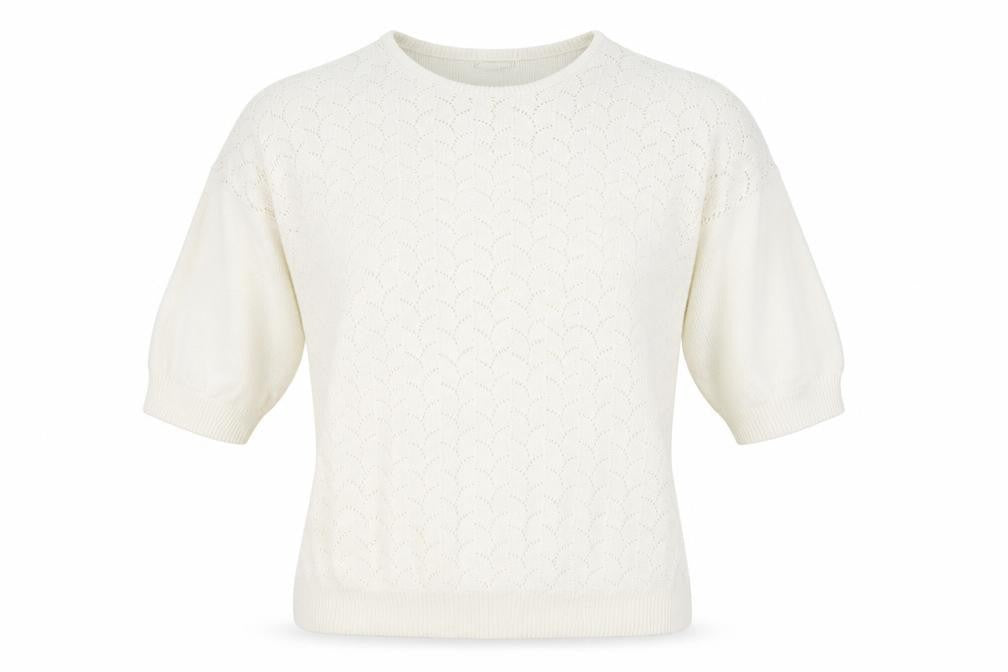 Damart Womens White Round Neck Geometric Acrylic Pullover Jumper Size 10