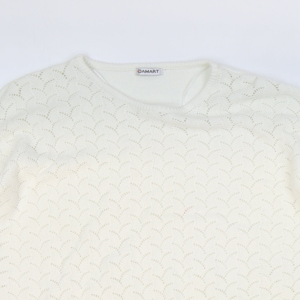 Damart Womens White Round Neck Geometric Acrylic Pullover Jumper Size 10