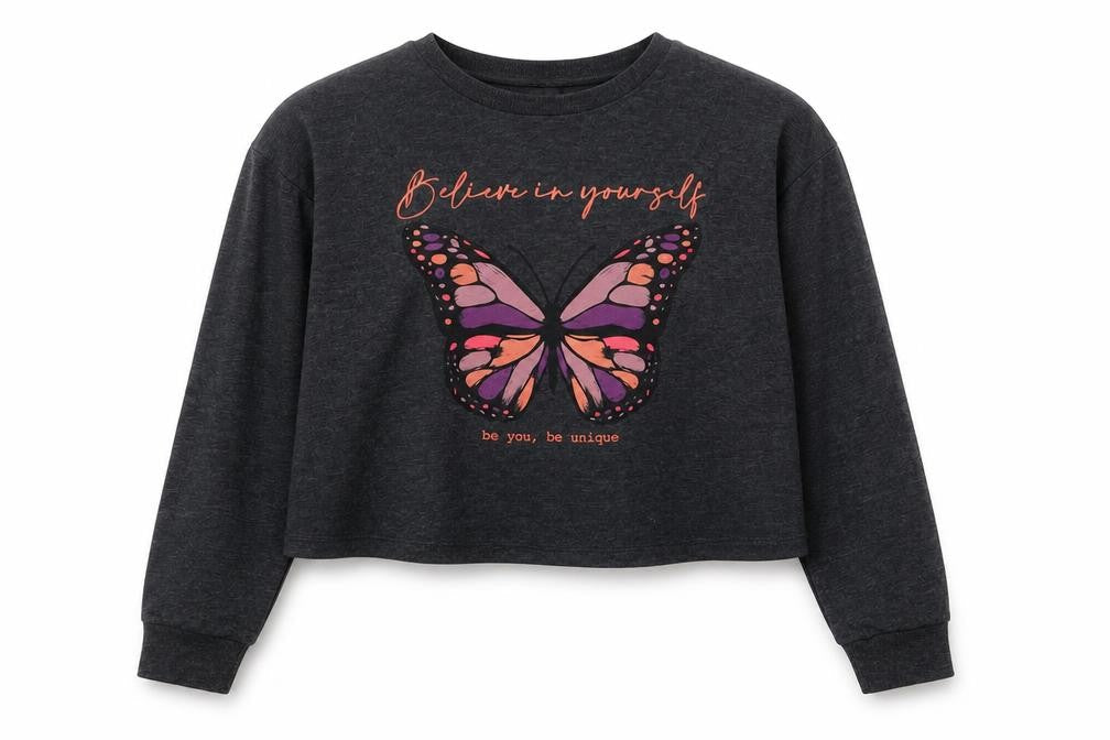 George Girls Grey Cotton Pullover Sweatshirt Size 11-12 Years Pullover - Butterfly