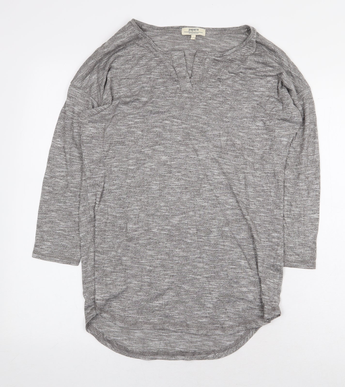 Papaya Womens Grey Viscose Basic T-Shirt Size 10 V-Neck