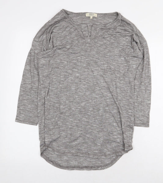 Papaya Womens Grey Viscose Basic T-Shirt Size 10 V-Neck