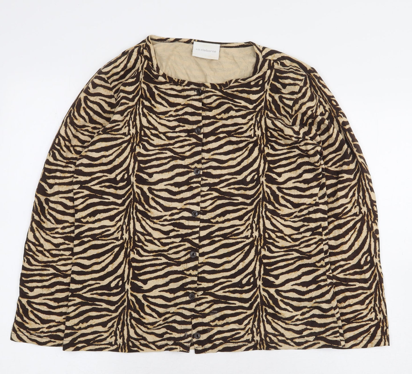 Liz Clairborne Womens Yellow Animal Print Cotton Basic Button-Up Size M Round Neck