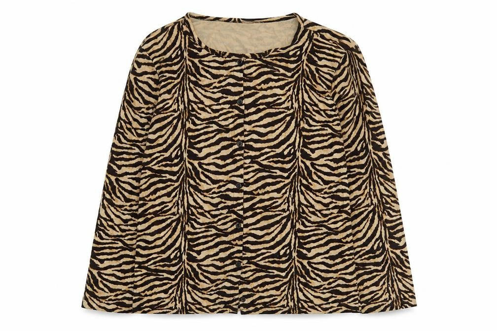 Liz Clairborne Womens Yellow Animal Print Cotton Basic Button-Up Size M Round Neck