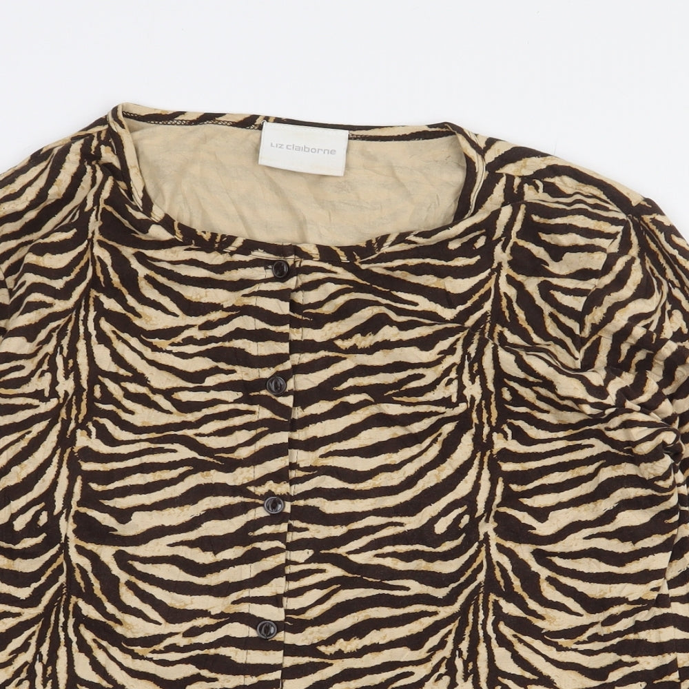 Liz Clairborne Womens Yellow Animal Print Cotton Basic Button-Up Size M Round Neck