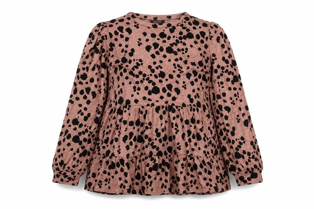 New Look Womens Pink Animal Print Viscose Basic Blouse Size 10 Round Neck