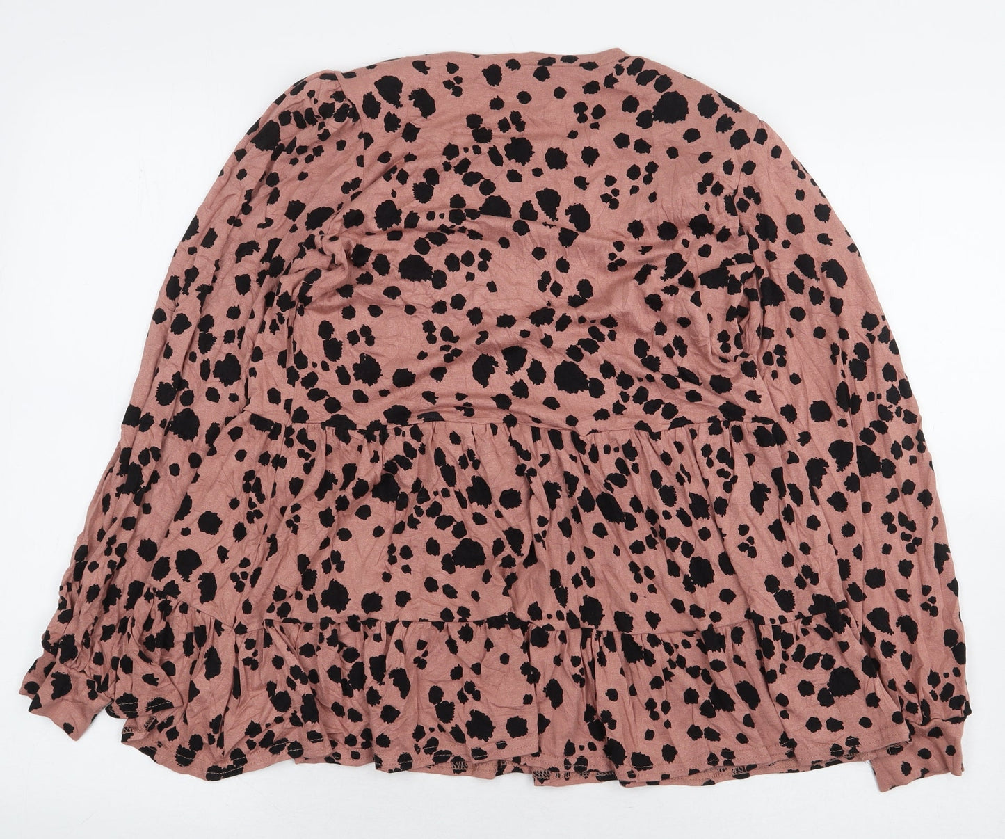 New Look Womens Pink Animal Print Viscose Basic Blouse Size 10 Round Neck