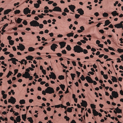 New Look Womens Pink Animal Print Viscose Basic Blouse Size 10 Round Neck