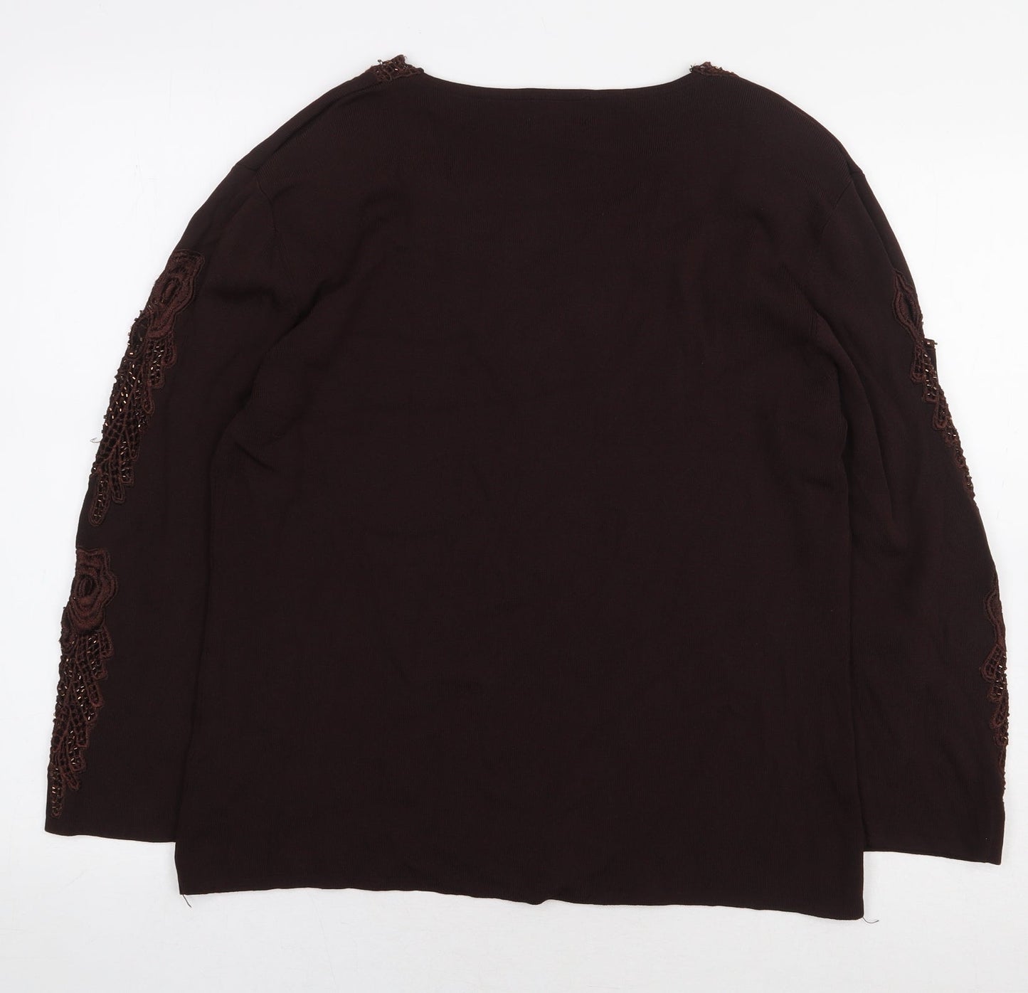 Roman Originals Womens Brown Viscose Basic Blouse Size M V-Neck - Embroidered Detail