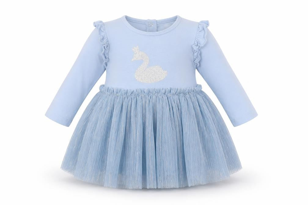 Vertbaudet Girls Blue Cotton A-Line Size 12 Months Crew Neck Button