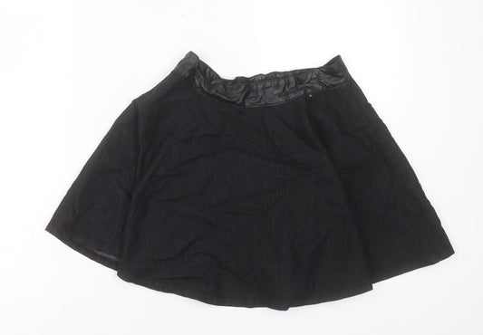 Denim & Co. Womens Black Cotton Skater Skirt Size 10 Zip