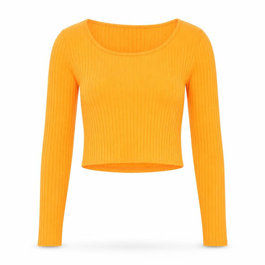 PRETTYLITTLETHING Womens Orange Polyester Cropped T-Shirt Size 8 Crew Neck