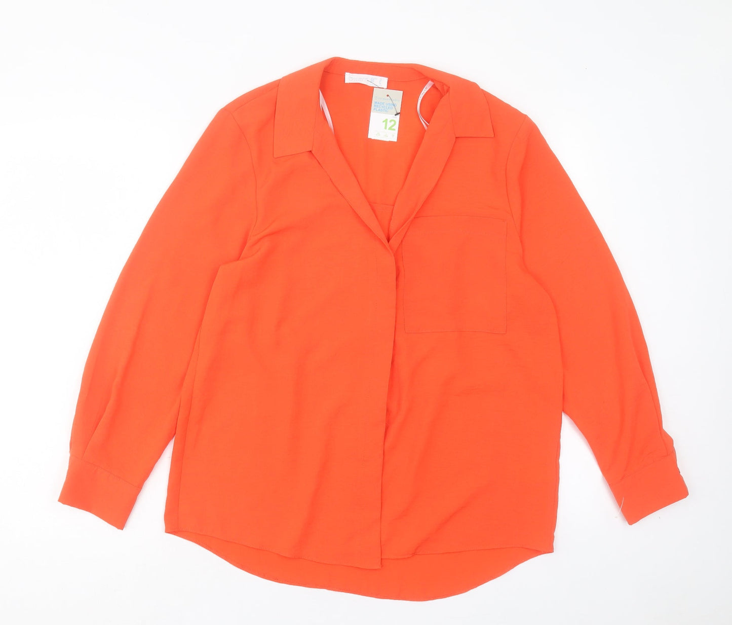 Primark Womens Orange Polyester Basic Button-Up Size 12 Collared