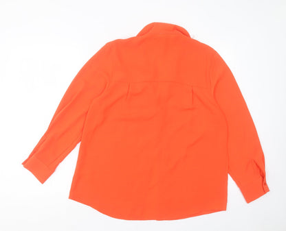 Primark Womens Orange Polyester Basic Button-Up Size 12 Collared