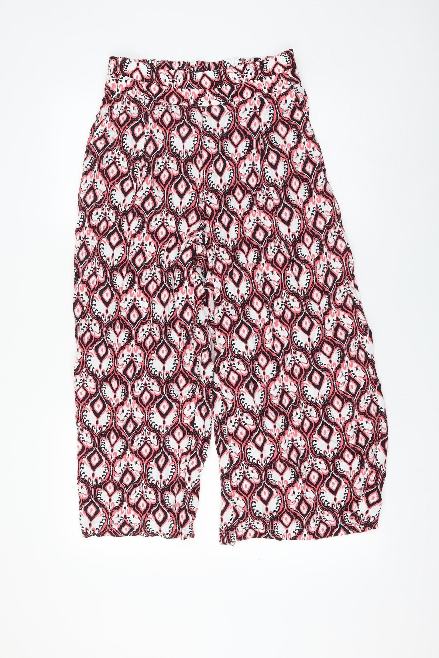 Marks and Spencer Womens Pink Geometric Viscose Cropped Trousers Size 8 L22 in Regular