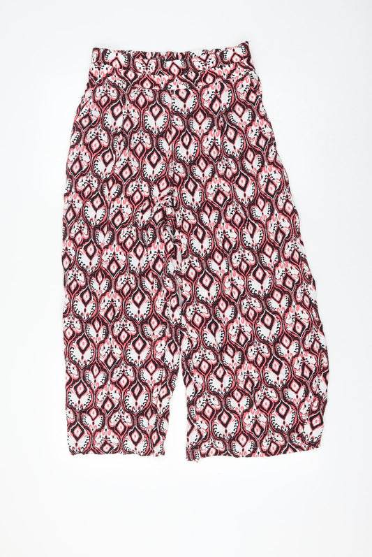 Marks and Spencer Womens Pink Geometric Viscose Cropped Trousers Size 8 L22 in Regular