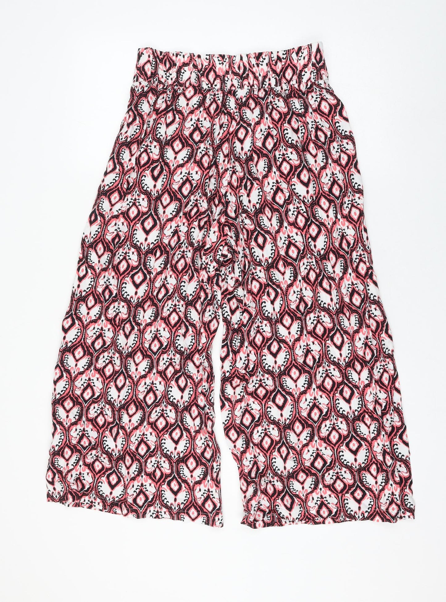 Marks and Spencer Womens Pink Geometric Viscose Cropped Trousers Size 8 L22 in Regular
