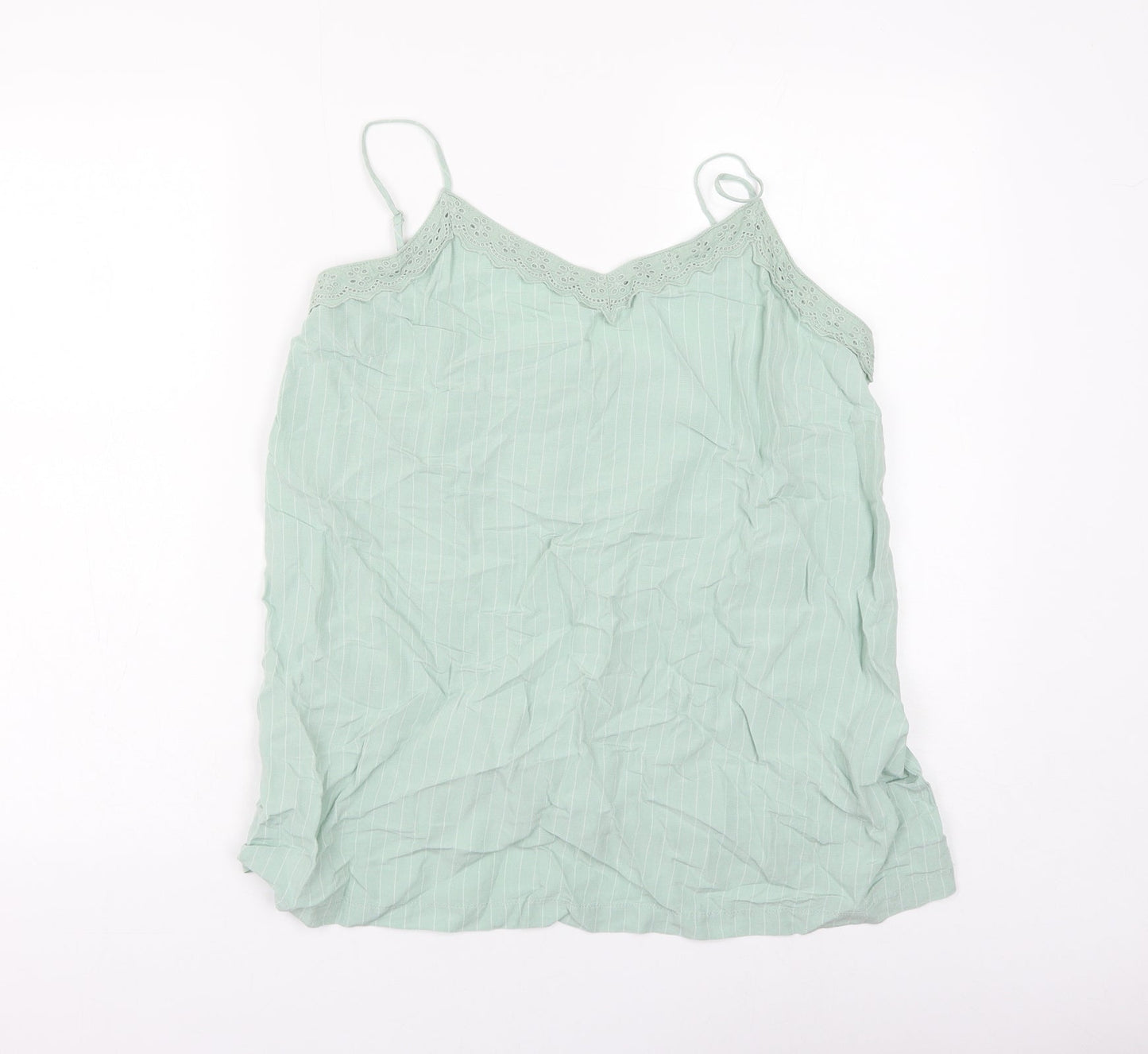 Marks and Spencer Womens Green Striped Flax Basic Tank Size 12 V-Neck