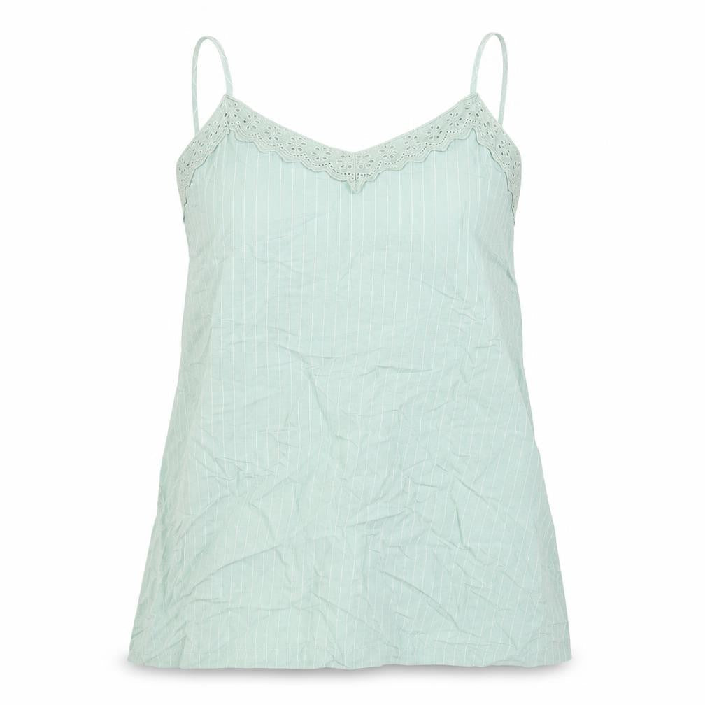 Marks & Spencer Womens Green Striped Flax Basic Tank Size 12 V-Neck