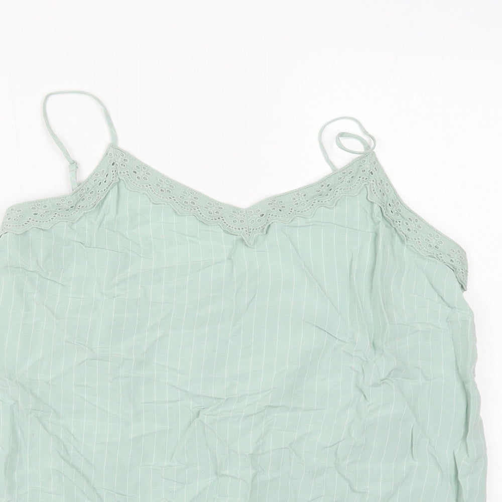 Marks and Spencer Womens Green Striped Flax Basic Tank Size 12 V-Neck