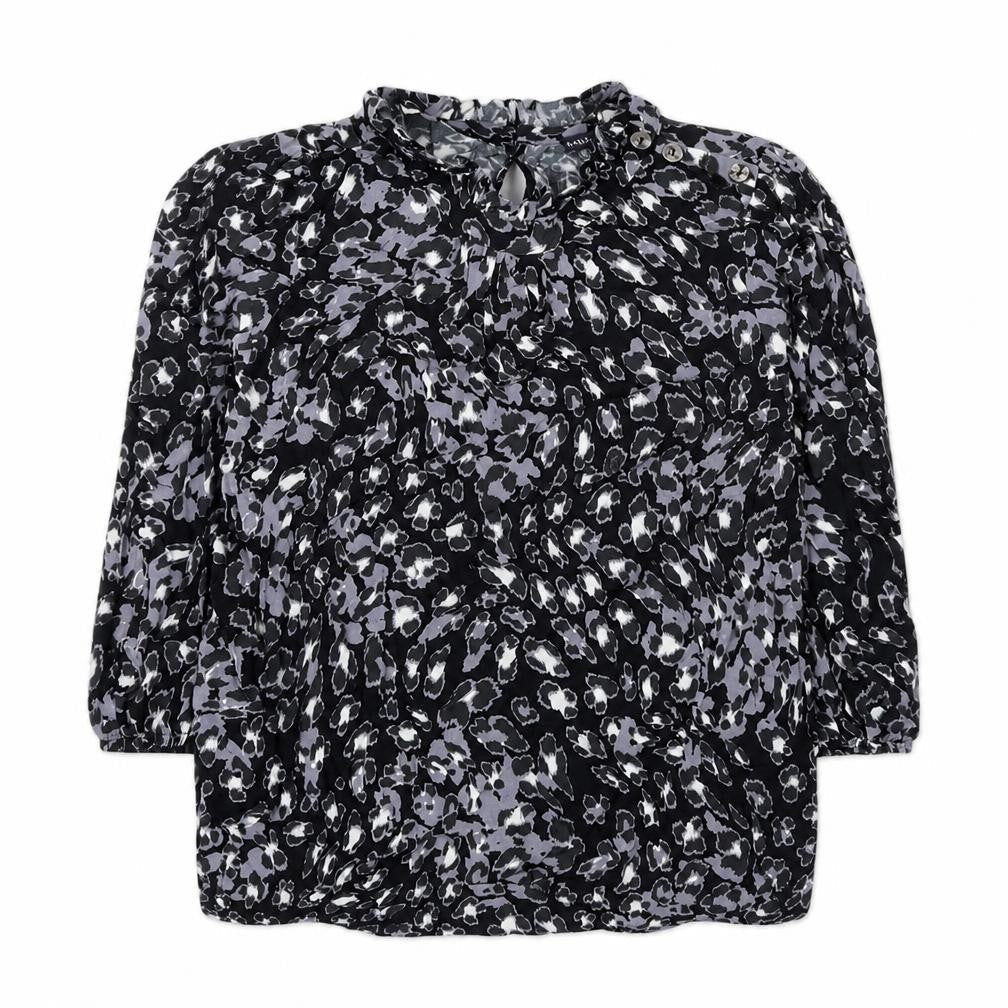 Marks & Spencer Womens Black Animal Print Viscose Basic Blouse Size 8 Round Neck - Leopard Print