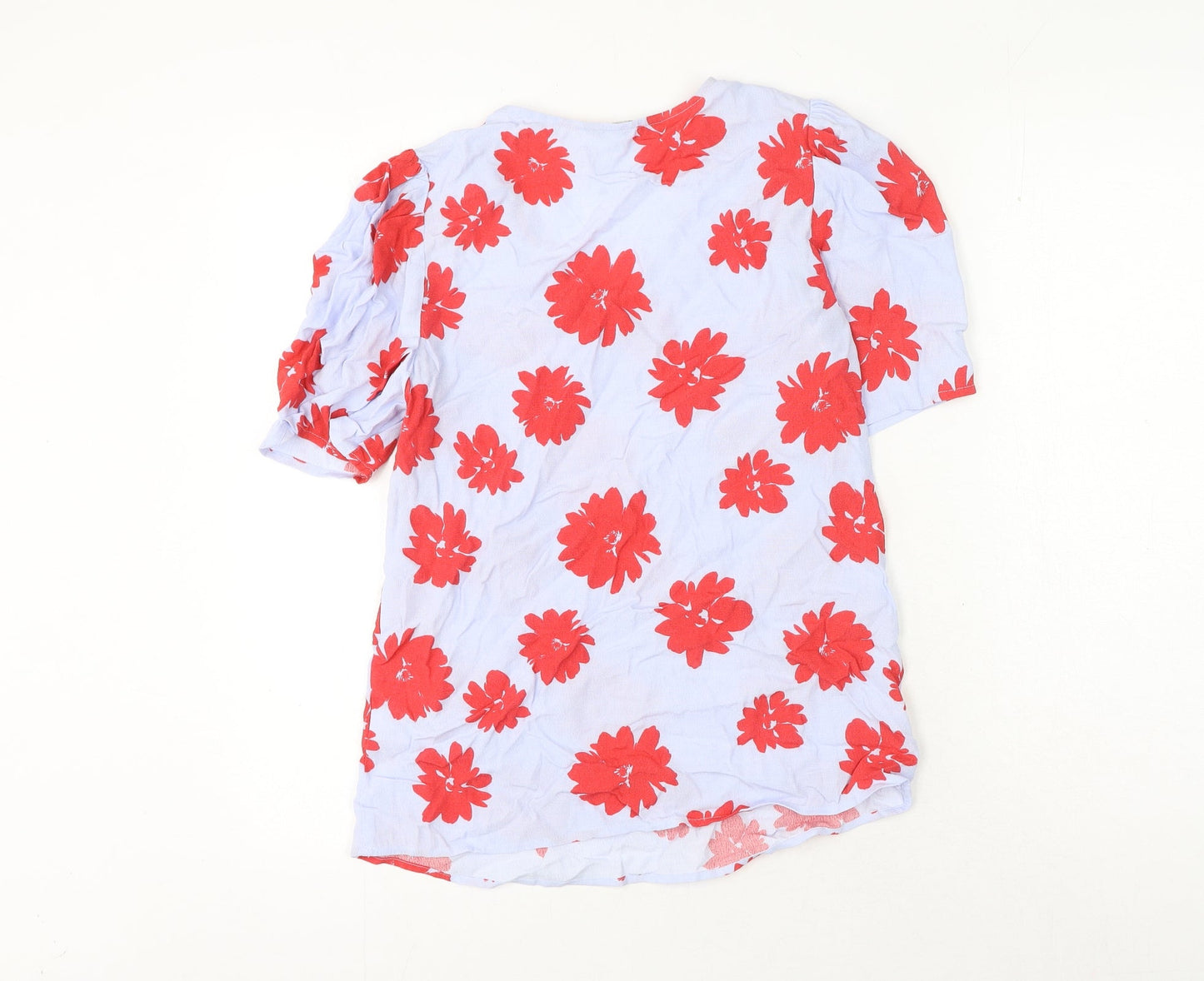 Marks and Spencer Womens Blue Floral Viscose Basic Blouse Size 6 Round Neck