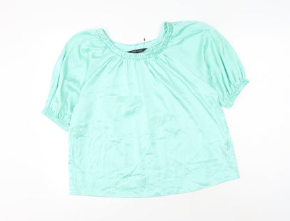 Marks & Spencer Womens Green Polyester Basic Blouse Size 6 Round Neck