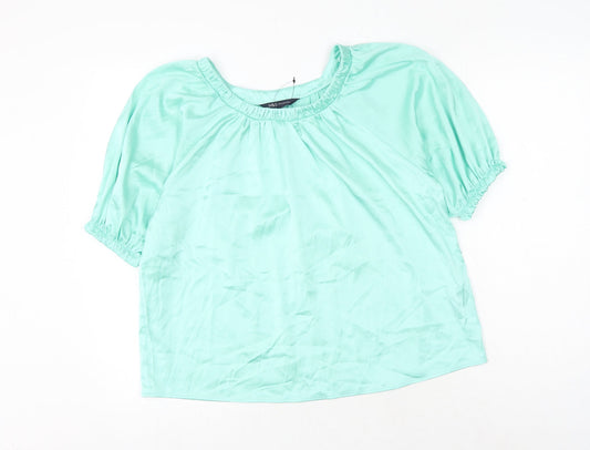 Marks and Spencer Womens Green Polyester Basic Blouse Size 6 Round Neck