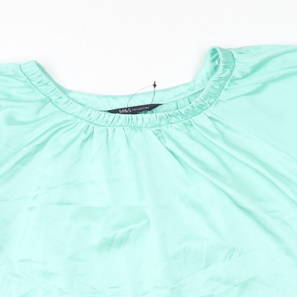 Marks and Spencer Womens Green Polyester Basic Blouse Size 6 Round Neck