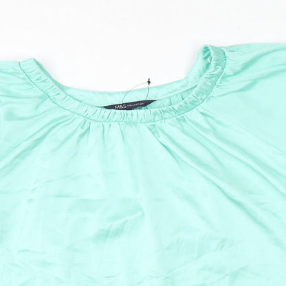 Marks & Spencer Womens Green Polyester Basic Blouse Size 6 Round Neck