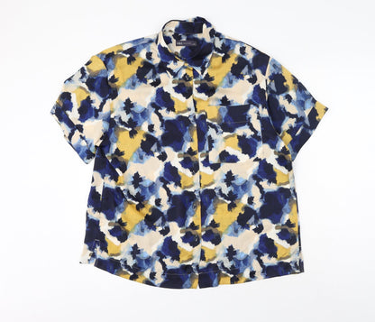 Marks & Spencer Womens Multicoloured Geometric Polyester Basic Button-Up Size 14 Collared