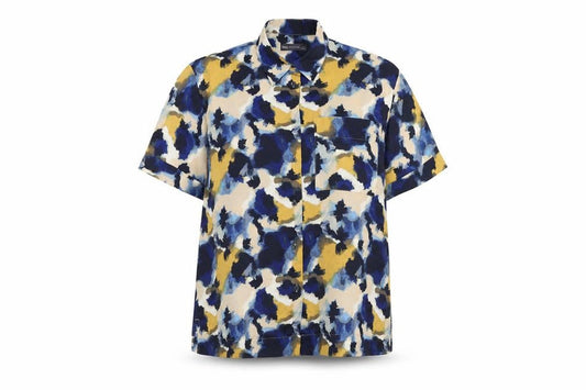 Marks and Spencer Womens Multicoloured Geometric Polyester Basic Button-Up Size 14 Collared
