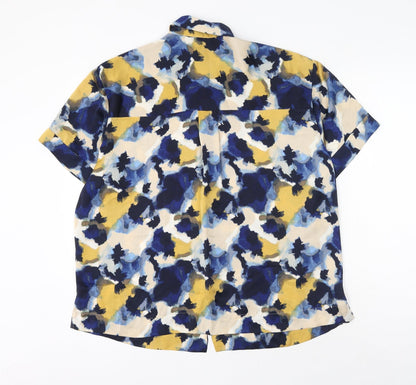 Marks & Spencer Womens Multicoloured Geometric Polyester Basic Button-Up Size 14 Collared